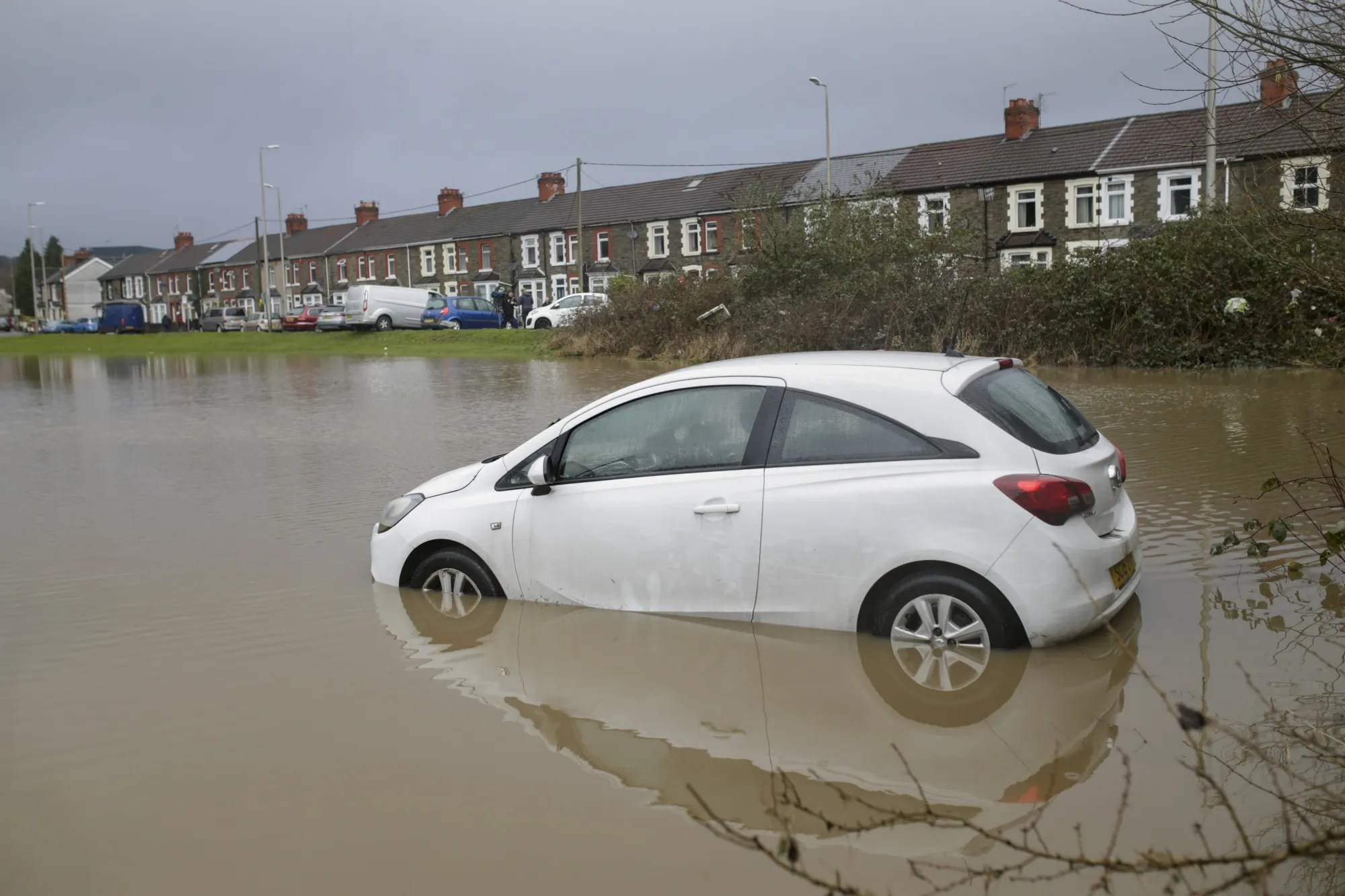 Flood water in Nantgarw, Wales, on Feb. 17.