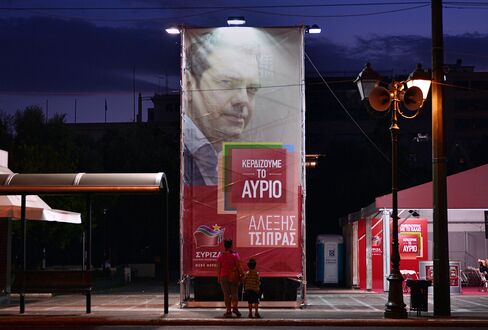 A Syriza party poster showing leader Alexis Tsipras in Athens.