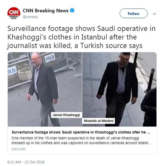 Alleged Saudi Decoy Wore Khashoggi's Clothes, CNN Reports