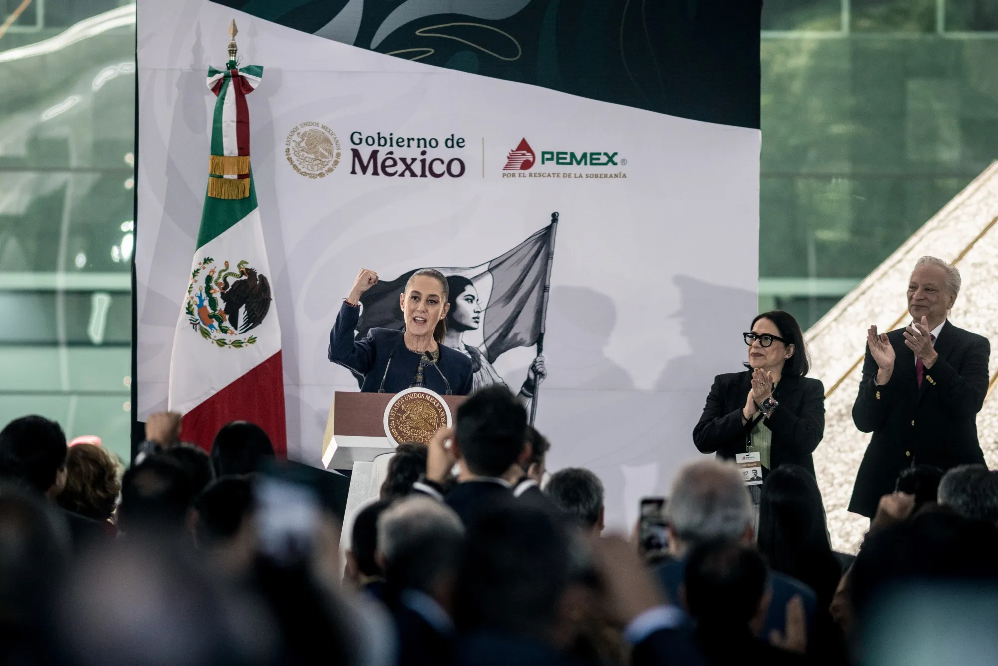 Claudia Sheinbaum during an event commemorating the 87th anniversary of Mexico’s oil expropriation, at the Pemex headquarters in Mexico City, on March 18.