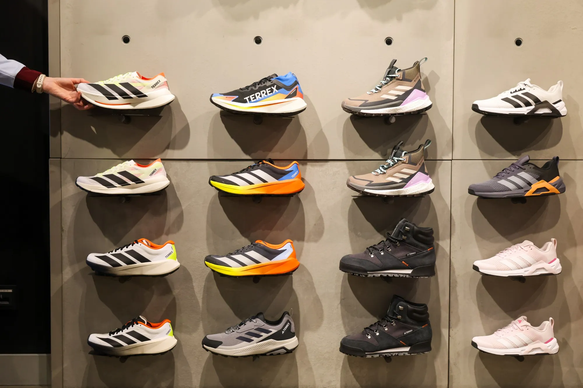 Adidas running shoes at the company's flagship store in Herzogenaurach, Germany.