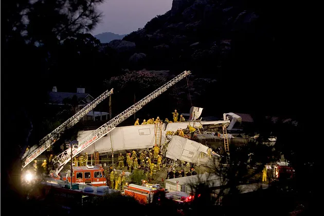 Rescue and recovery efforts after a Metrolink commuter train crashed into a freight train in Chatsworth, Calif., on Sept. 12, 2008