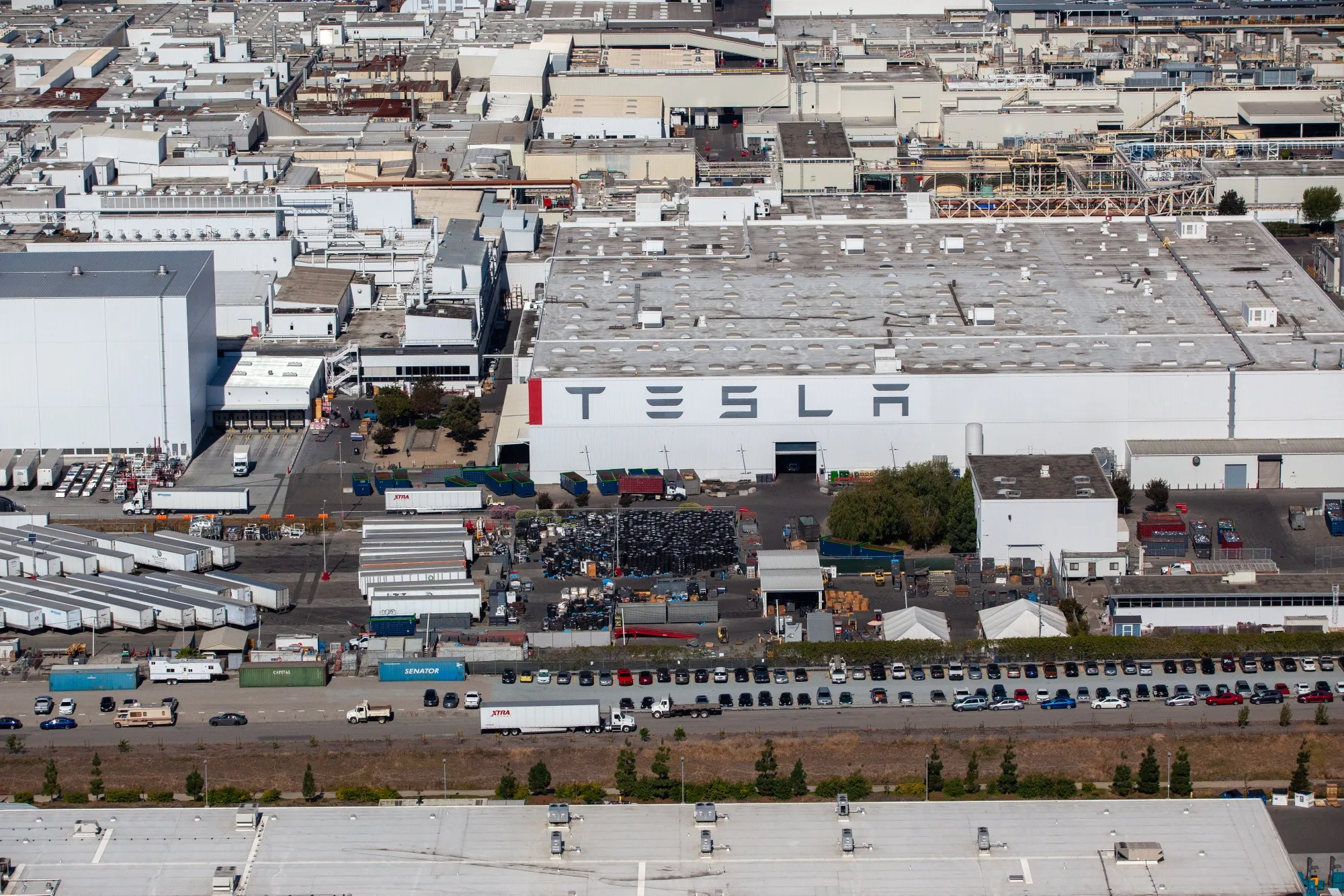 The Tesla assembly plant in Fremont, California.