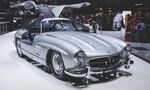 A Mercedes-Benz 300 SL at the Geneva International Motorshow 2019. The gullwing coupe was produced from 1954 to 1963.