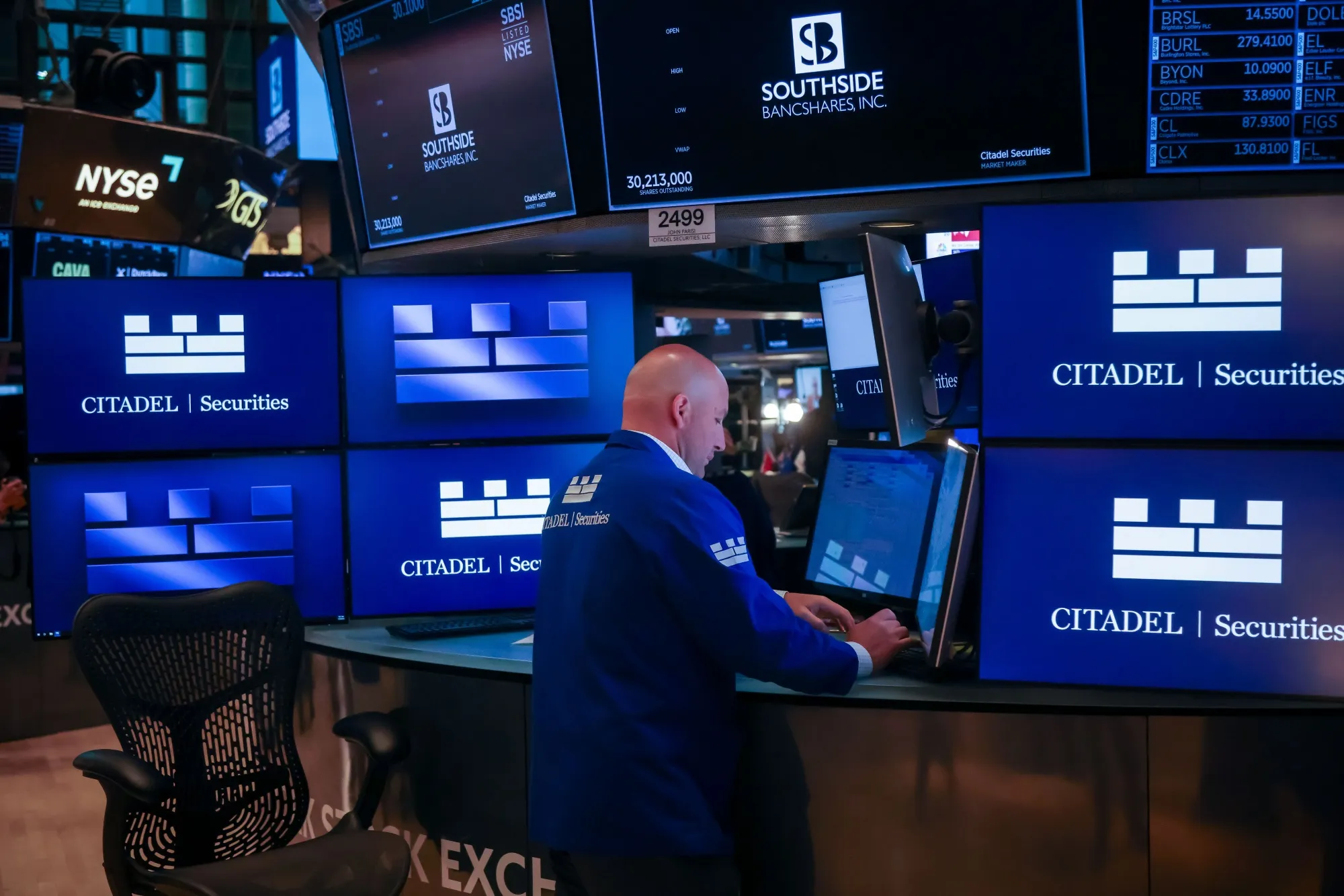 A trader works on the floor of the New York Stock Exchange (NYSE) in New York.