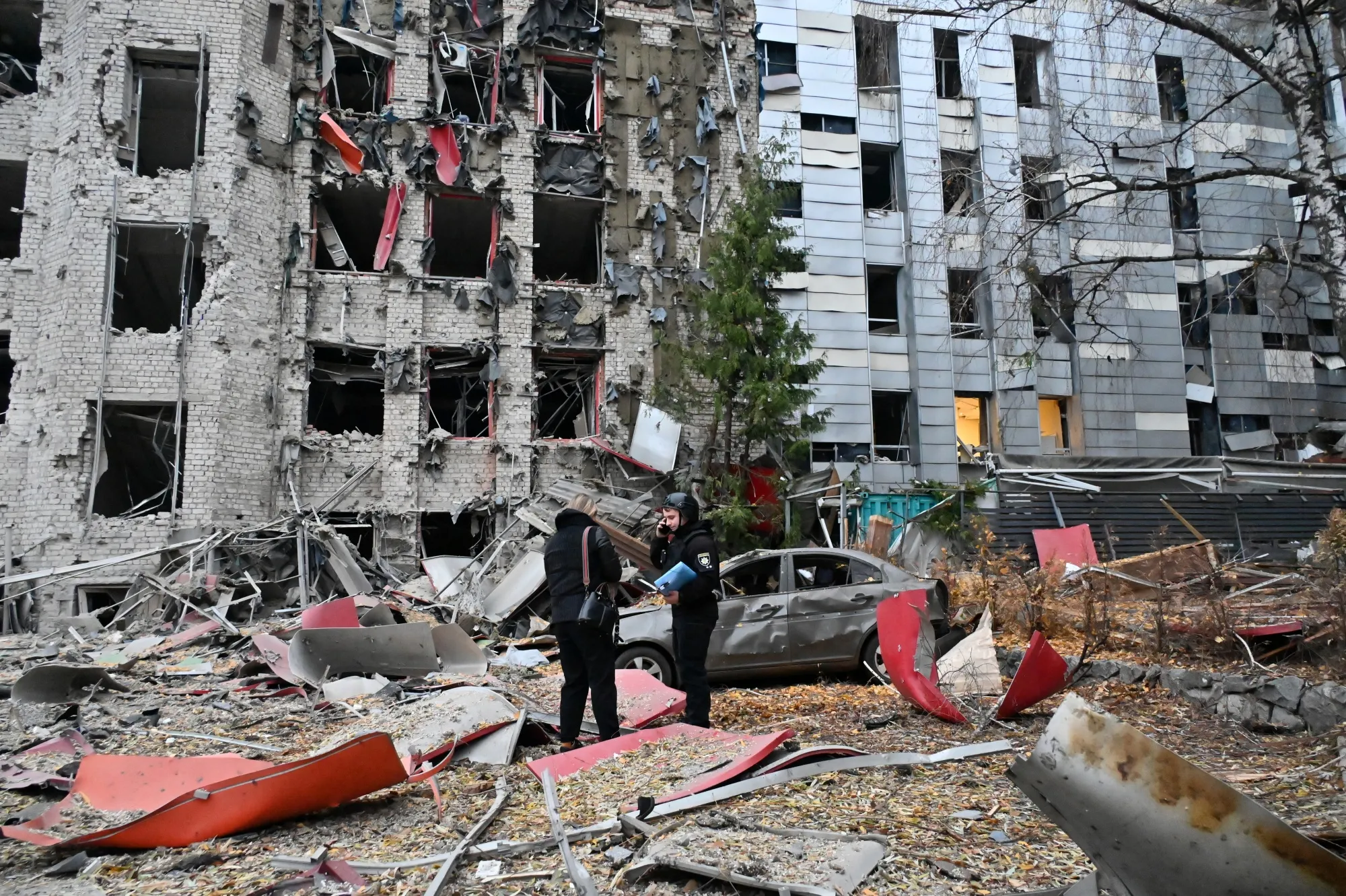 Buildings destroyed after a&nbsp;Russian strike in&nbsp;Kharkiv on Nov. 8.