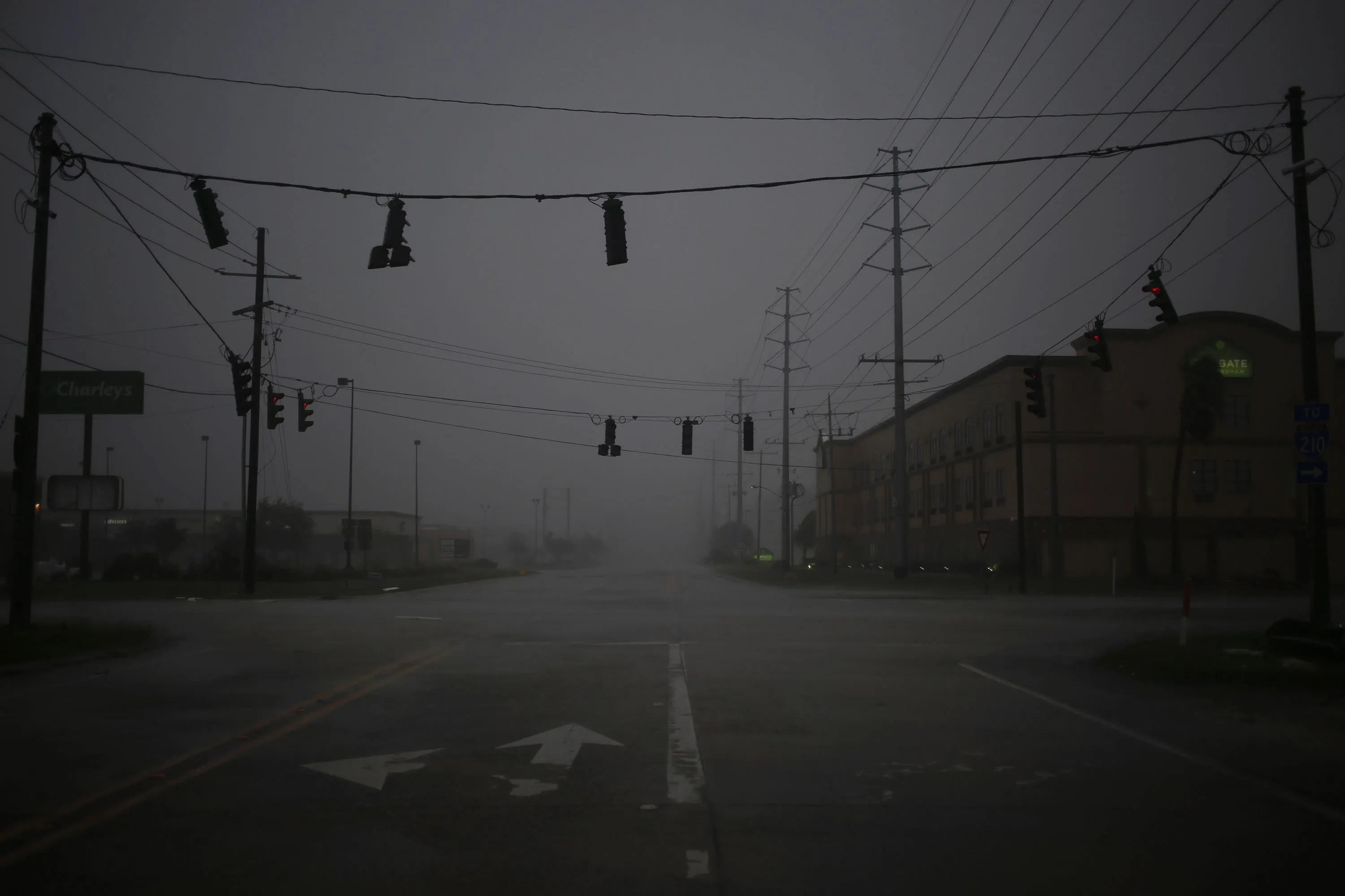 Streets stand deserted&nbsp;as Hurricane Delta makes landfall in Lake Charles, Louisiana, U.S., on&nbsp;Oct. 9.