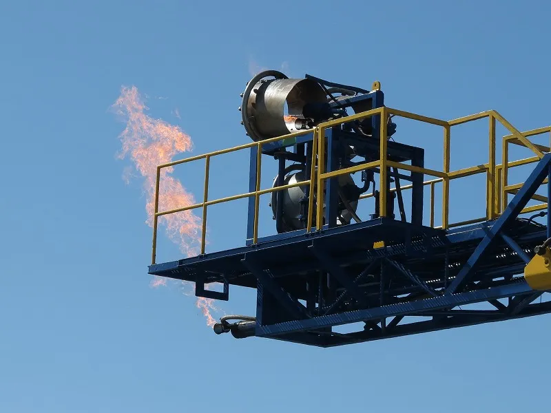 A flare burns as methane hydrate gas is produced from drilling in Japan.