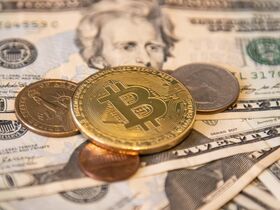 Bitcoin Illustration On United States Dollar USD Banknotes