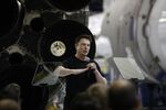 Elon Musk gestures as he speaks during an event at the SpaceX headquarters in Hawthorne, California.