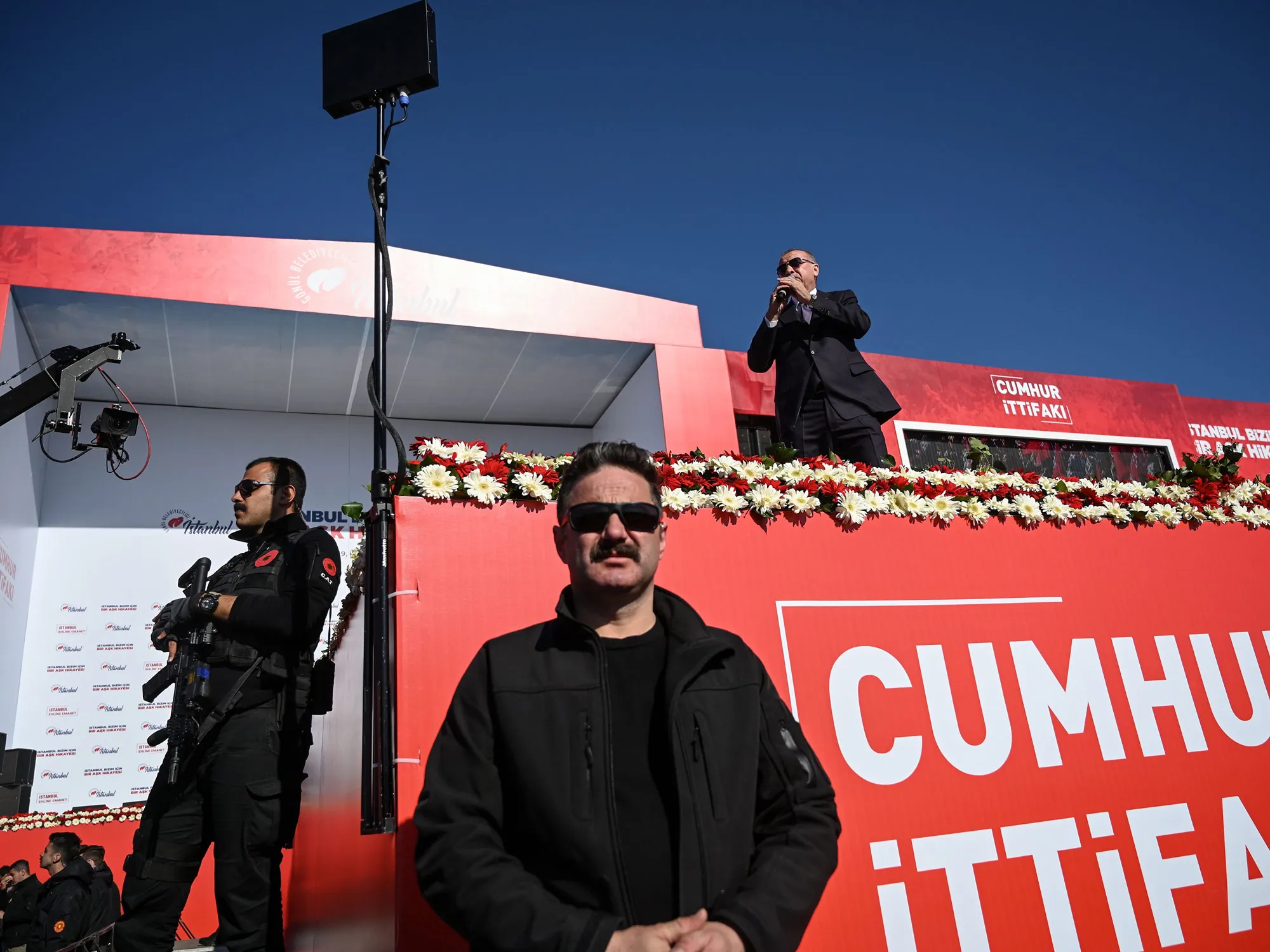 Recep Tayyip Erdogan speaks during a campaign rally in Istanbul on March 24