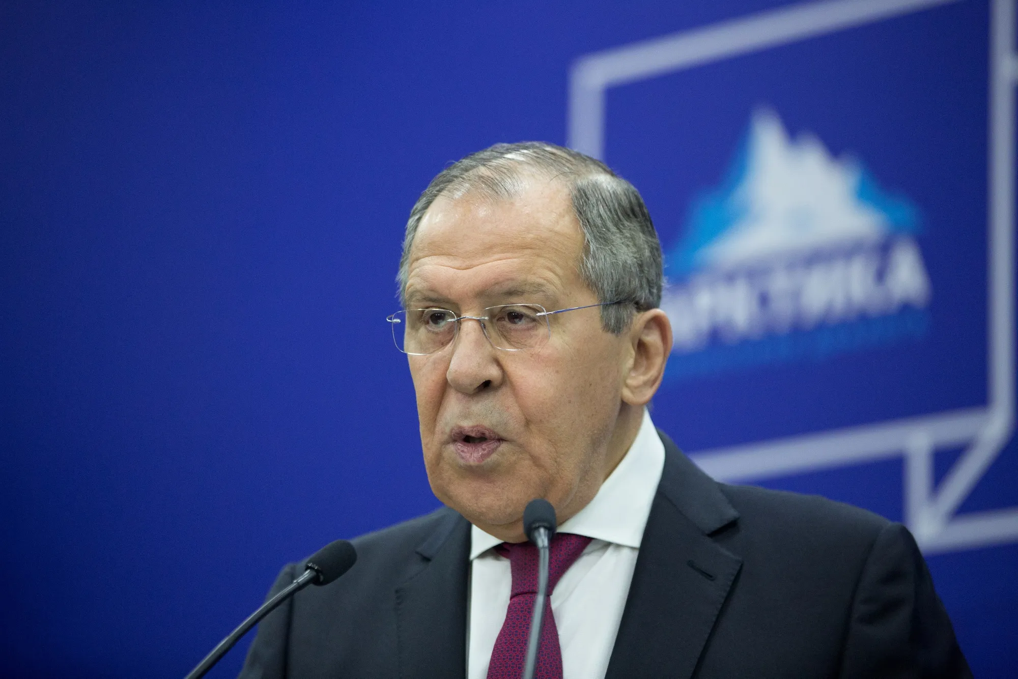 Sergei Lavrov speaks at the International Arctic Forum on April 9.