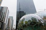 The Space Needle can be seen from the site of the Amazon Spheres in downtown Seattle on Tuesday, January 23, 2018.