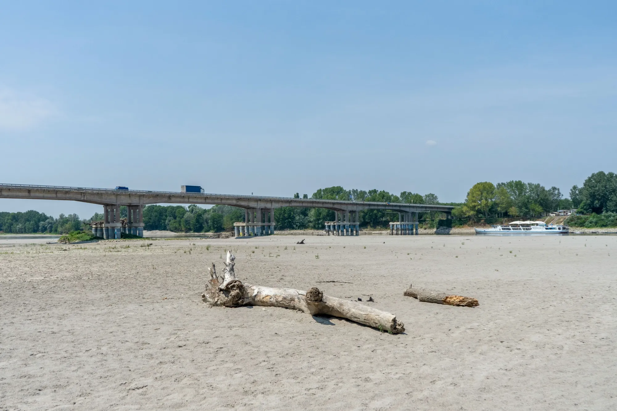 The exposed bed of the Po river in Boretto, Italy on&nbsp;June 17.
