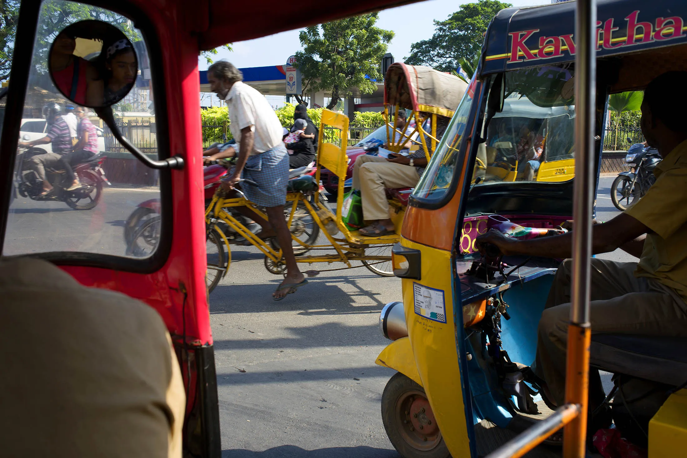 CHENNAI, TAMIL NADU, INDIA - 2015/12/30: A busy street in Chennai. Life gets back to normalcy after the heavy floods.
