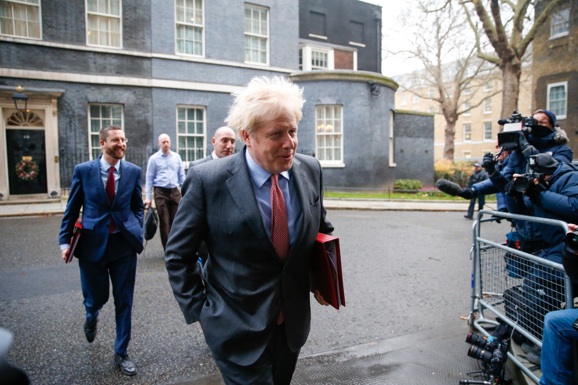 Boris Johnson departs 10 Downing Street in London on Dec. 8.
