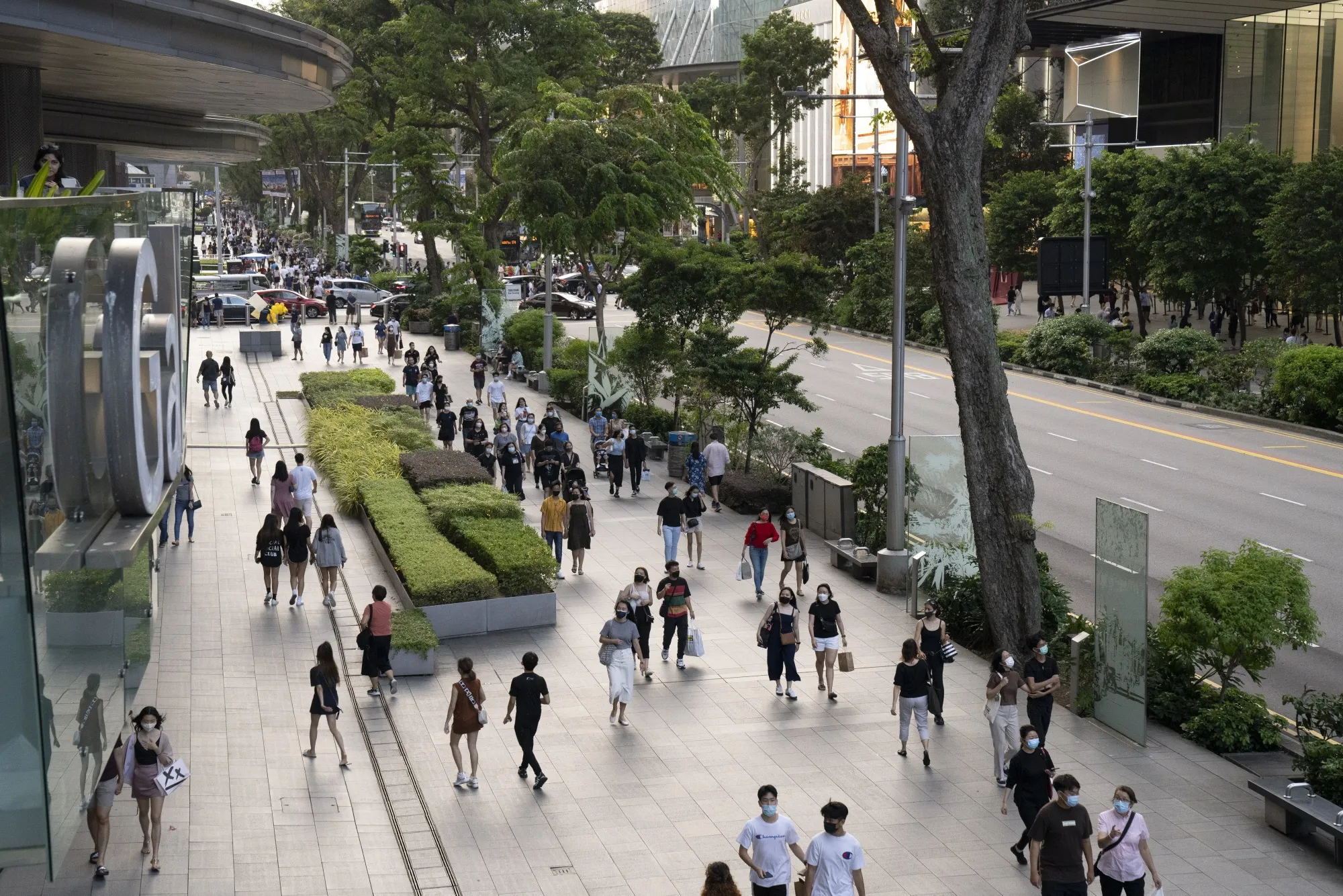 Shoppers on Orchard Road in Singapore.