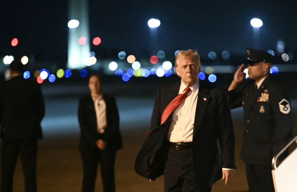 Donald Trump arrives at Palm Beach International Airport in West Palm Beach, Florida.
