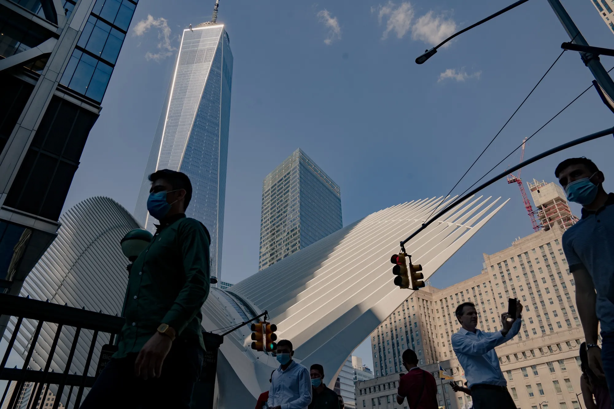 Pedestrians near the Oculus transportation hub in New York, U.S.