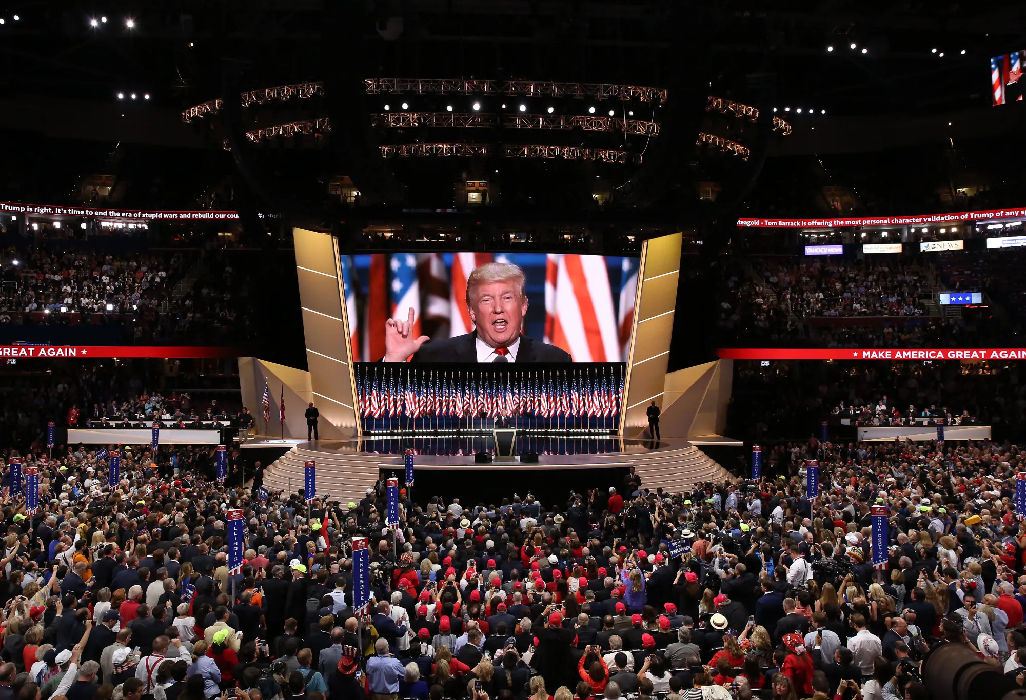 Donald Trump speaks during the Republican National Convention in Cleveland in 2016.