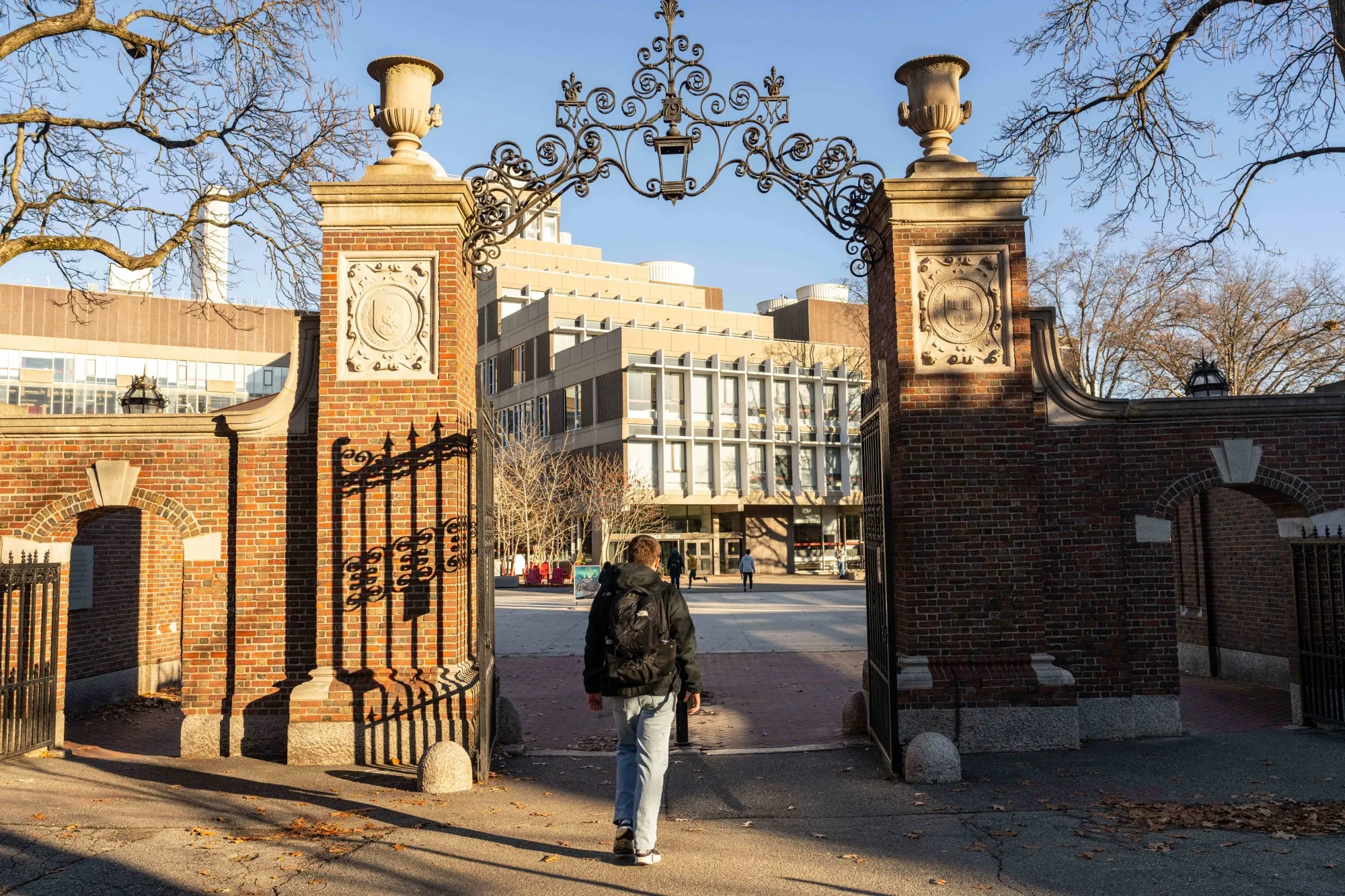 Students on the Harvard University campus in Cambridge, Massachusetts.