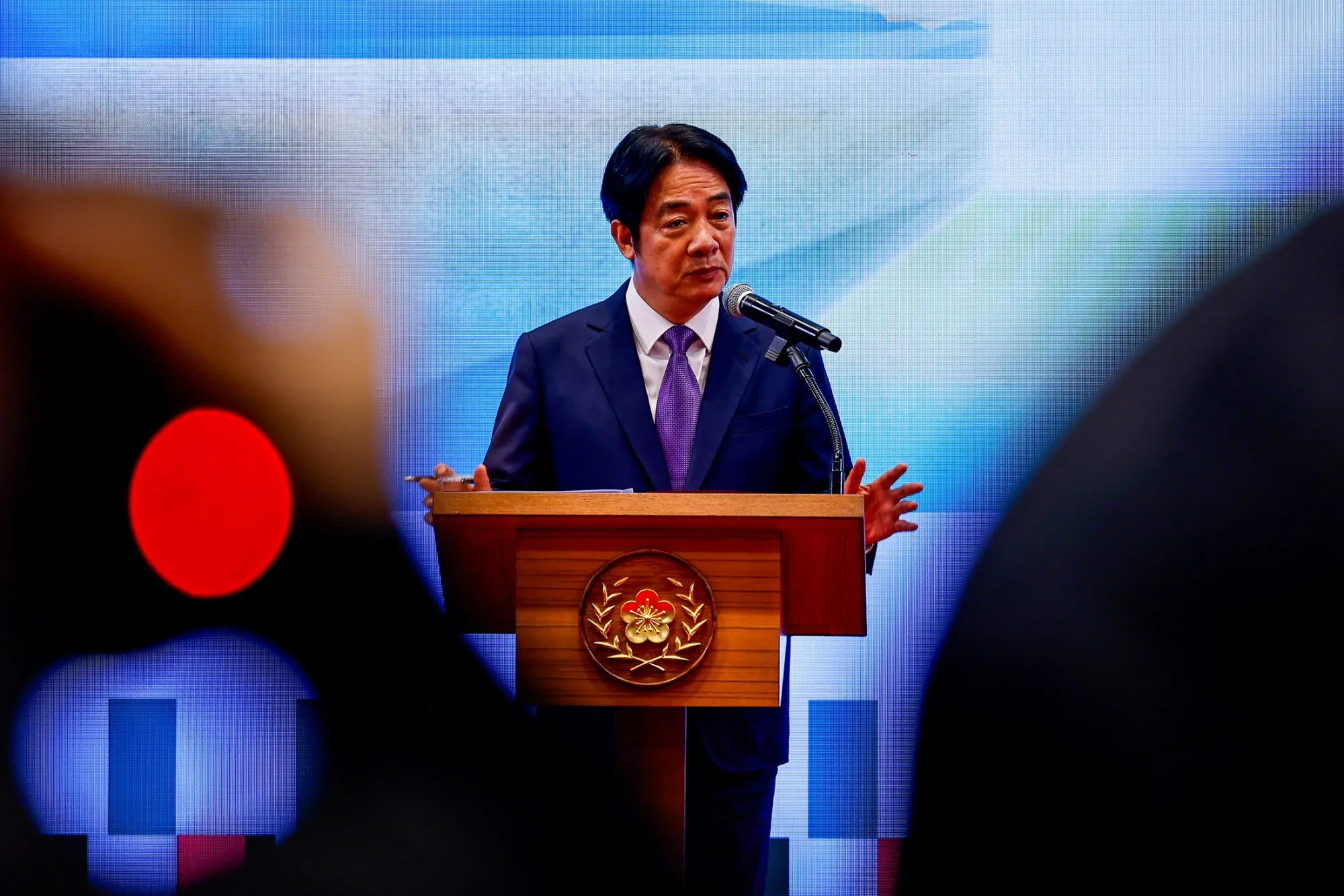 Lai Ching-te delivers a New Year Day speech at the Presidential Palace in Taipei on Jsn. 1. 