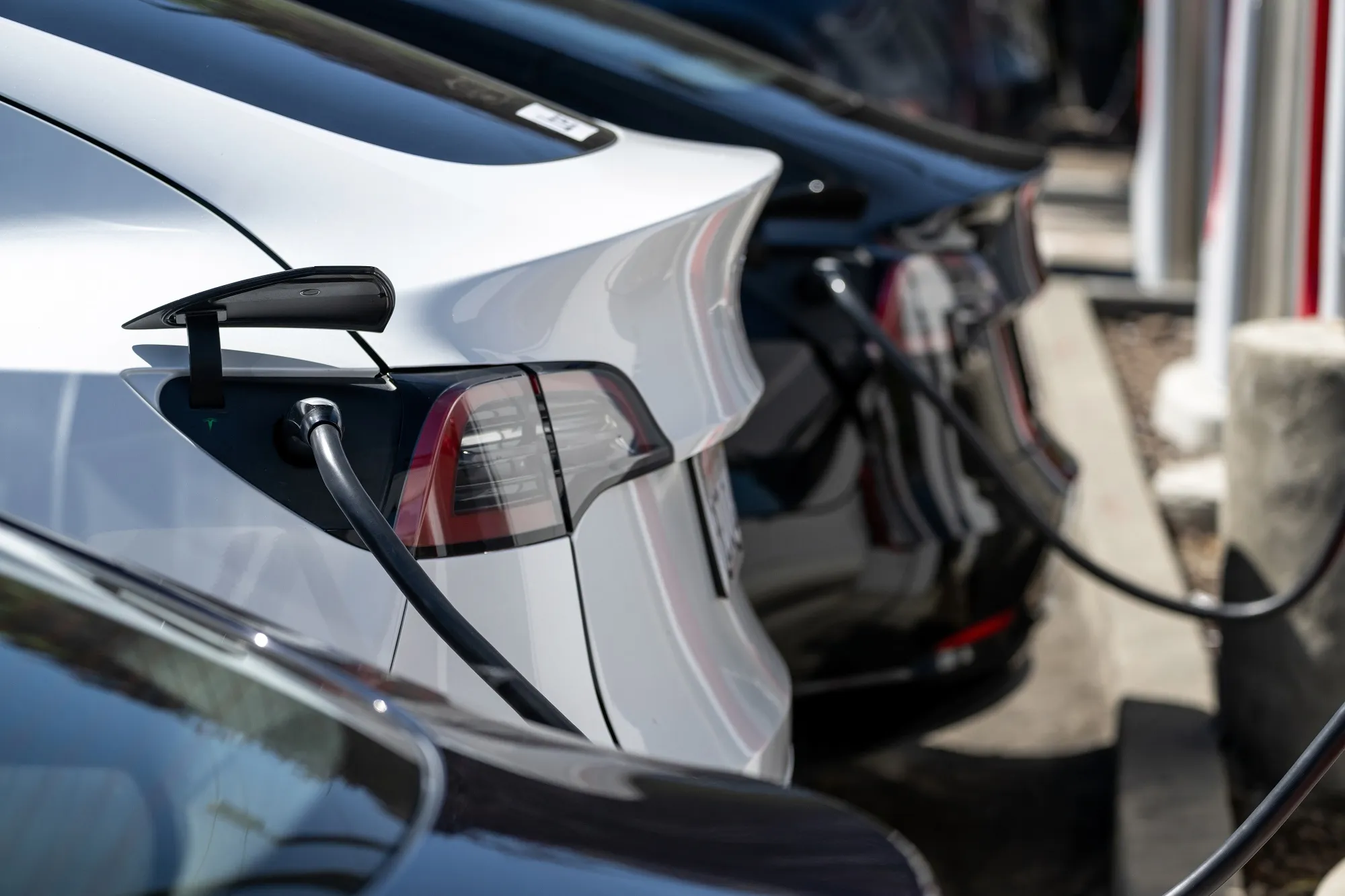Electric vehicles at a recharging station in Albany, California.