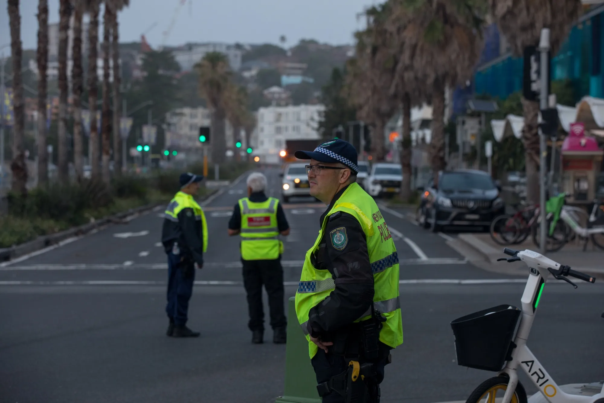 Police officers at a cordoned zone following the mass shooting at Bondi Beach in Sydney in Dec. 2025.
