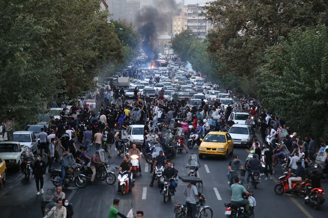 Protests in downtown Tehran, Iran.