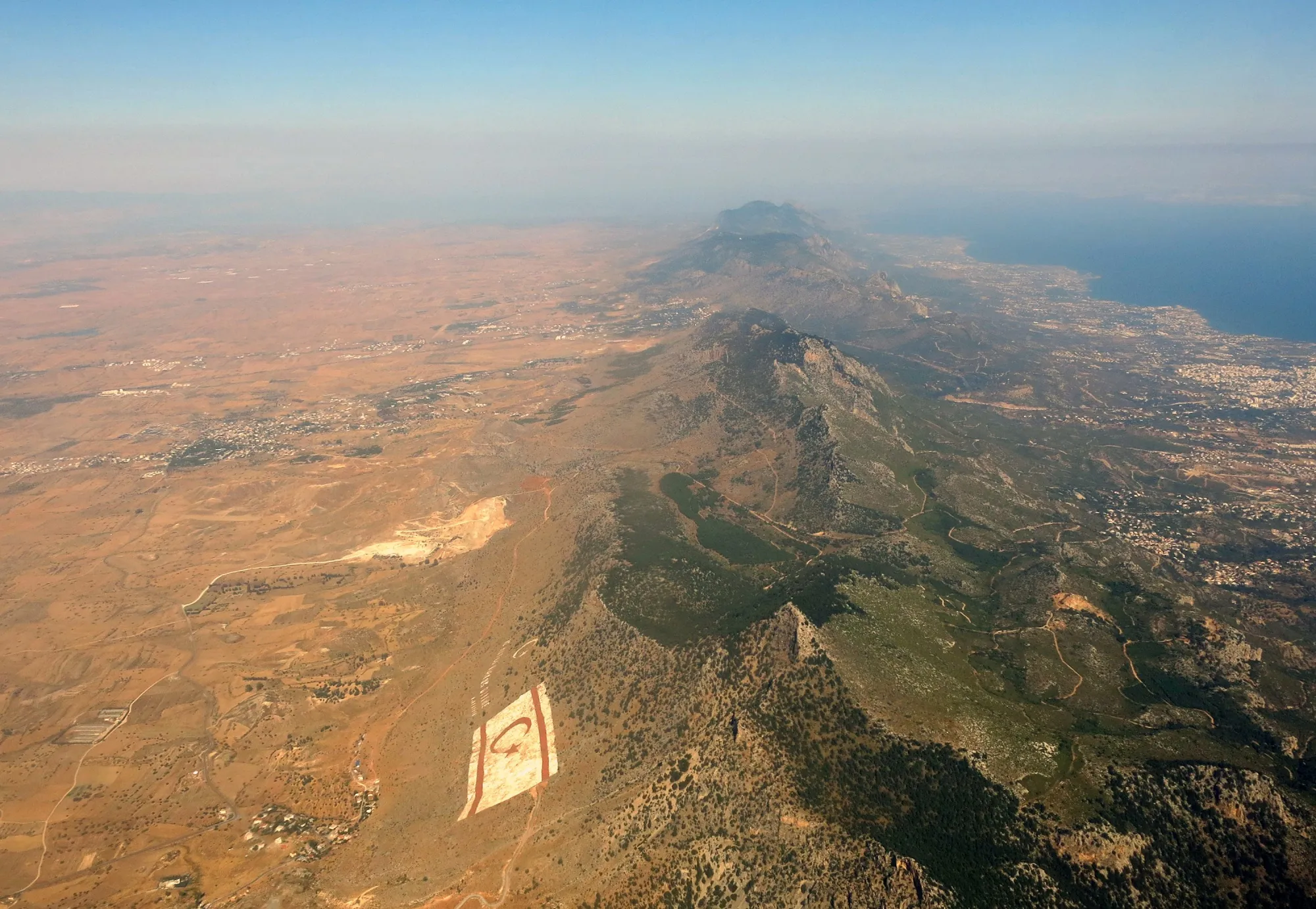 The Kyrenia mountain range painted with the flag of the Turkish Republic of Northern Cyprus.