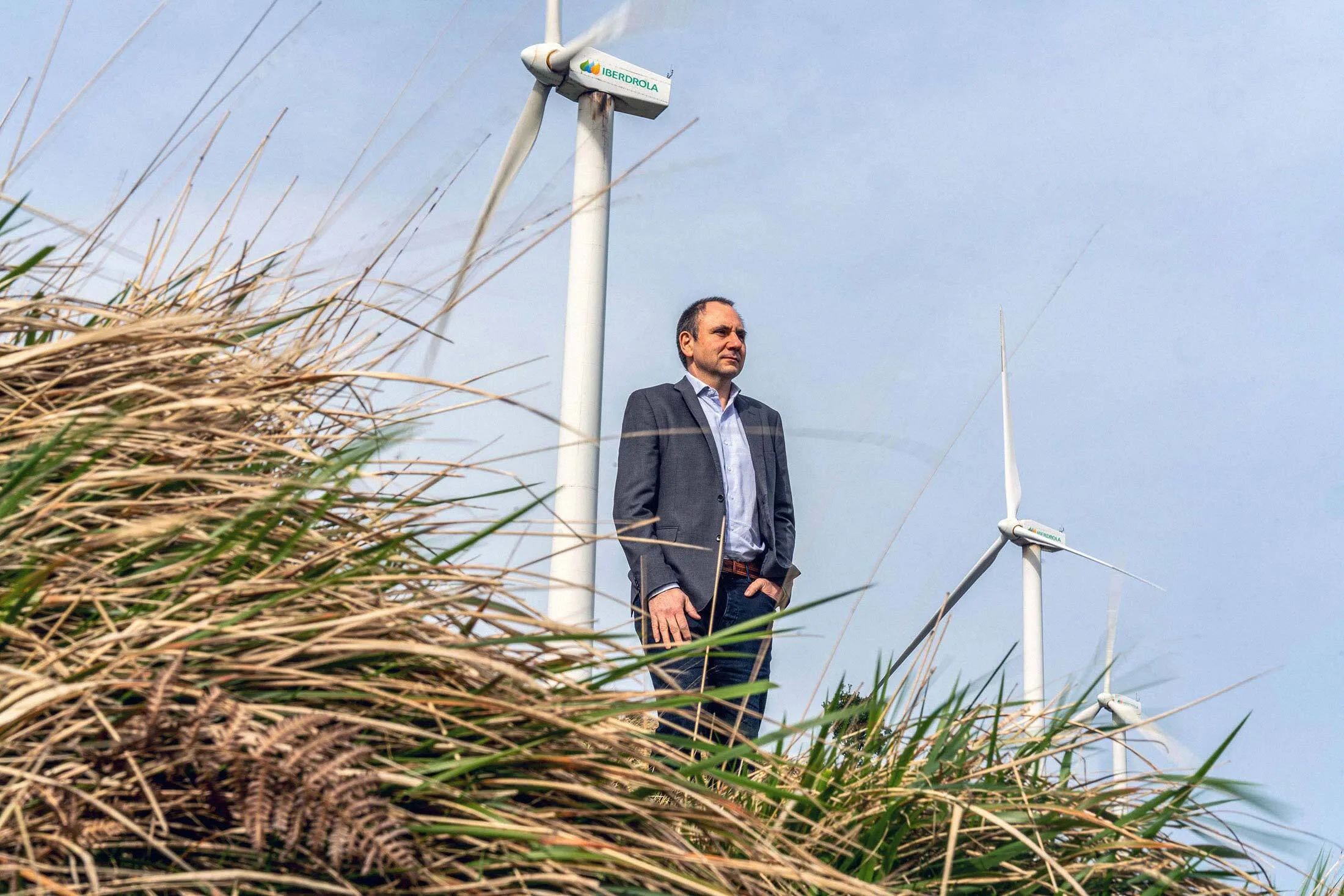 Gabriel Bermejo at a wind farm near Bilbao, Spain on March 20, 2020.