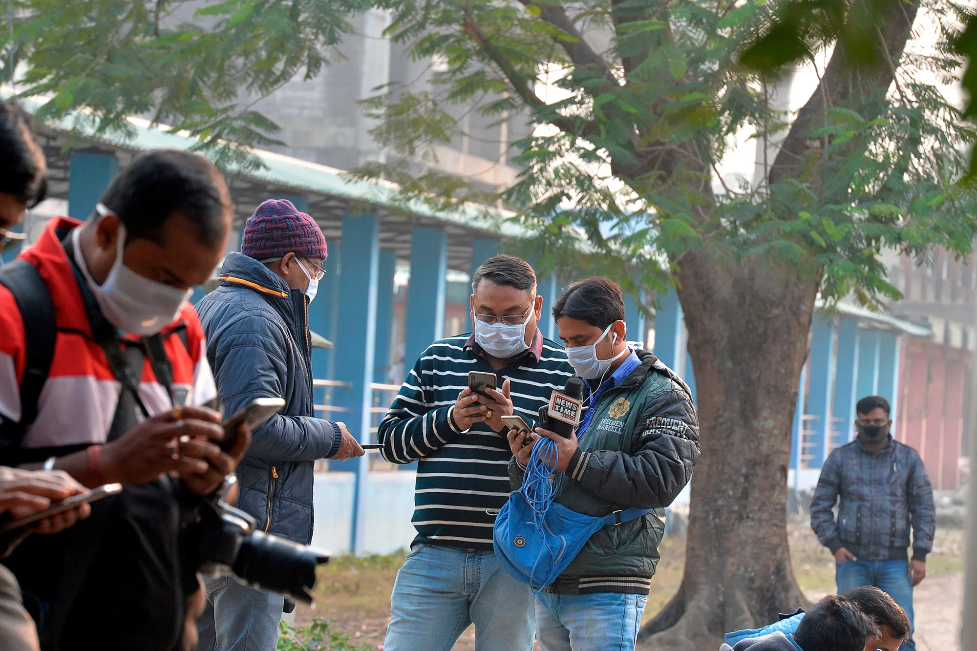 Members of the media stands outside an isolation ward opened as a preventative measure at the North Bengal Medical college and Hospital in Siliguri.