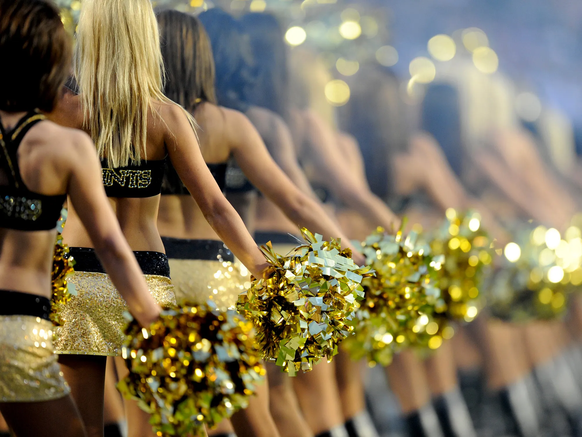 New Orleans Saints cheerleaders perform during a game on Feb. 7, 2010.