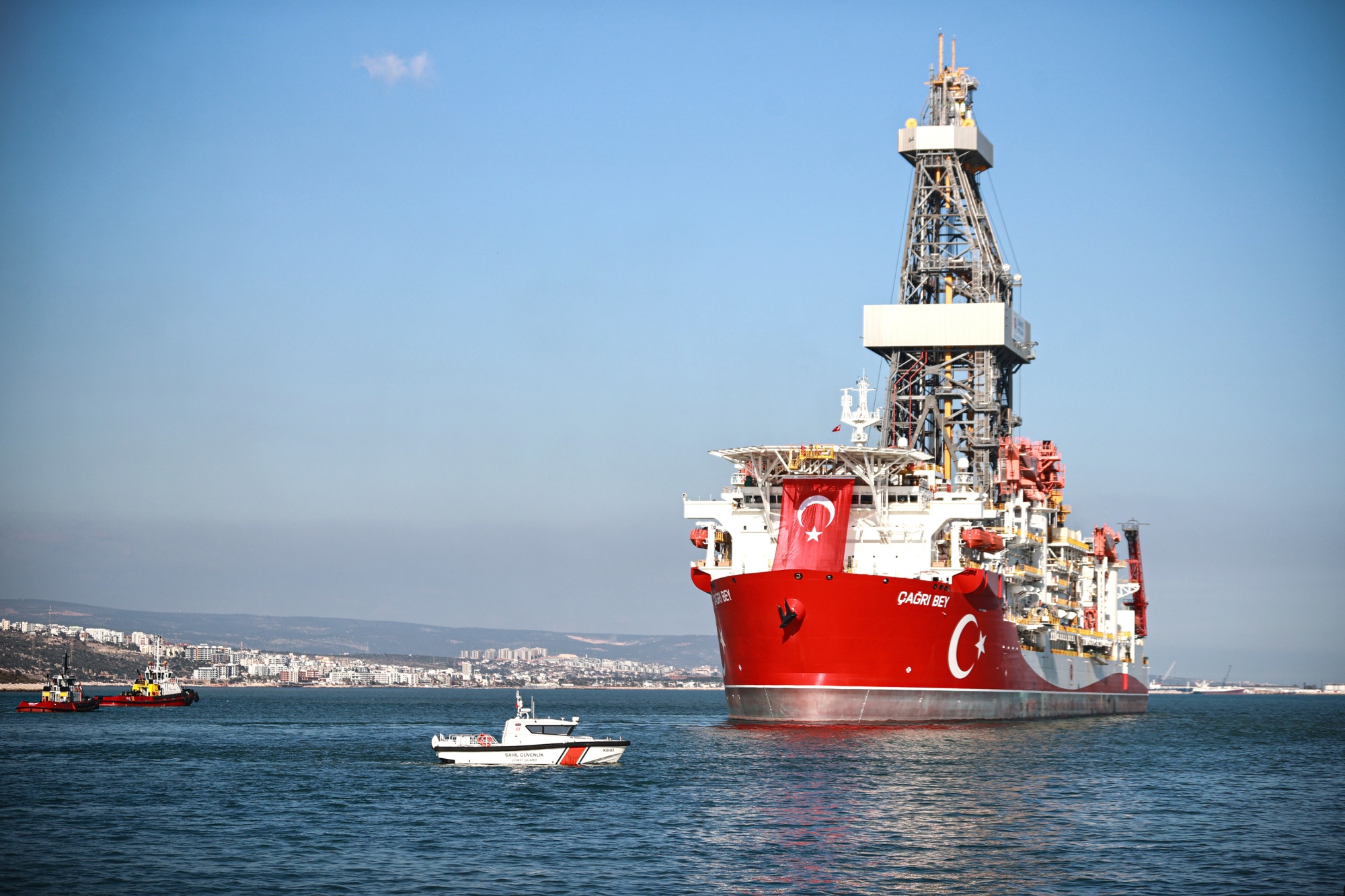 Turkey’s 7th-generation new ultra-deepwater drilling ship Cagri Bey, leaves for Somalia from Tasucu Port in Mersin, Turkiye, on Feb. 15.
