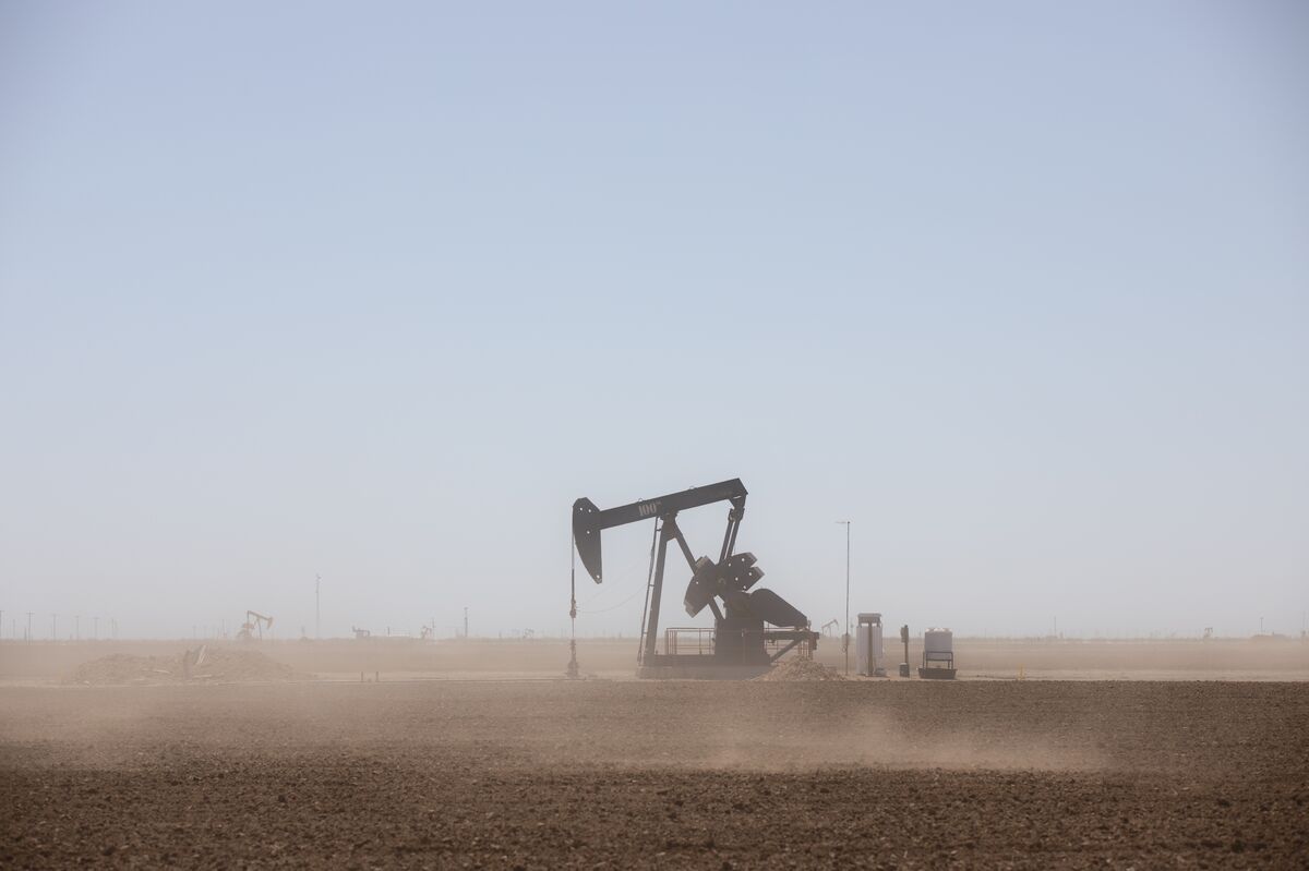 An active pump jack stands on a farm near Midland, Texas, U.S, on Thursday, April 23, 2020.