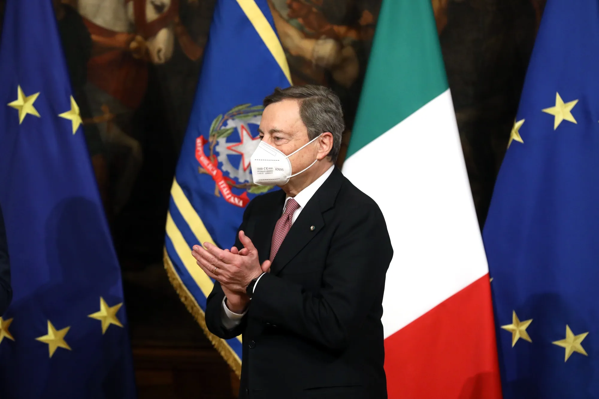 Mario Draghi&nbsp;during a handover ceremony at Chigi Palace in Rome,on Feb. 13.