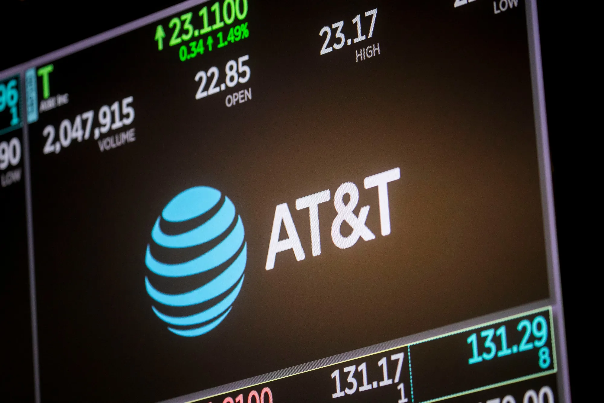AT&amp;T Inc. signage on the floor of the New York Stock Exchange.