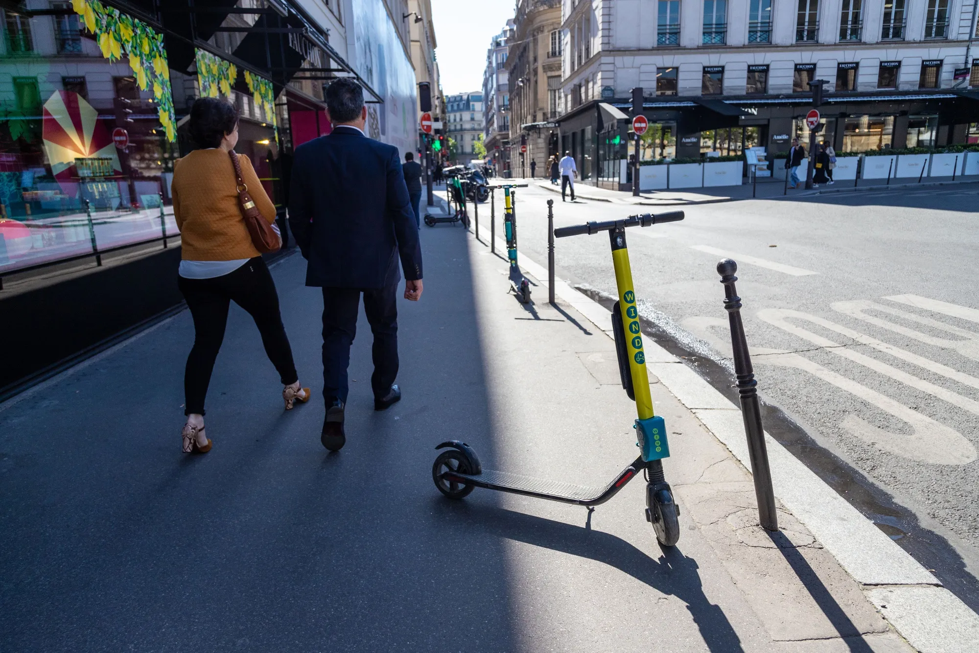 Wind scooters await hire in Paris.