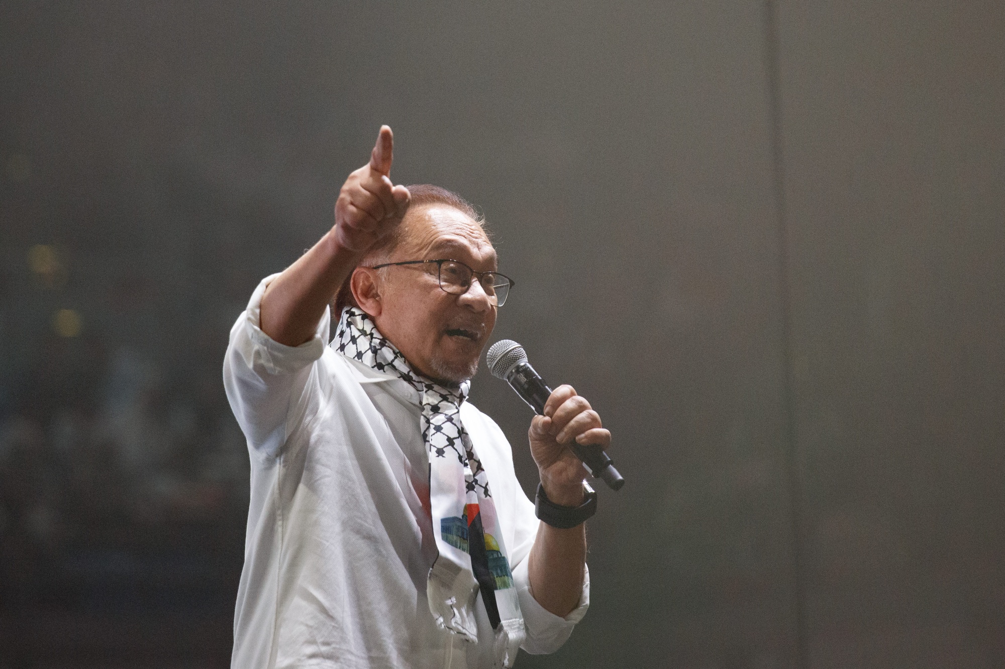 Anwar Ibrahim at a pro-Palestinian rally in Kuala Lumpur.