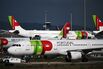 TAP SA passenger jets at Humberto Delgado airport in Lisbon. 