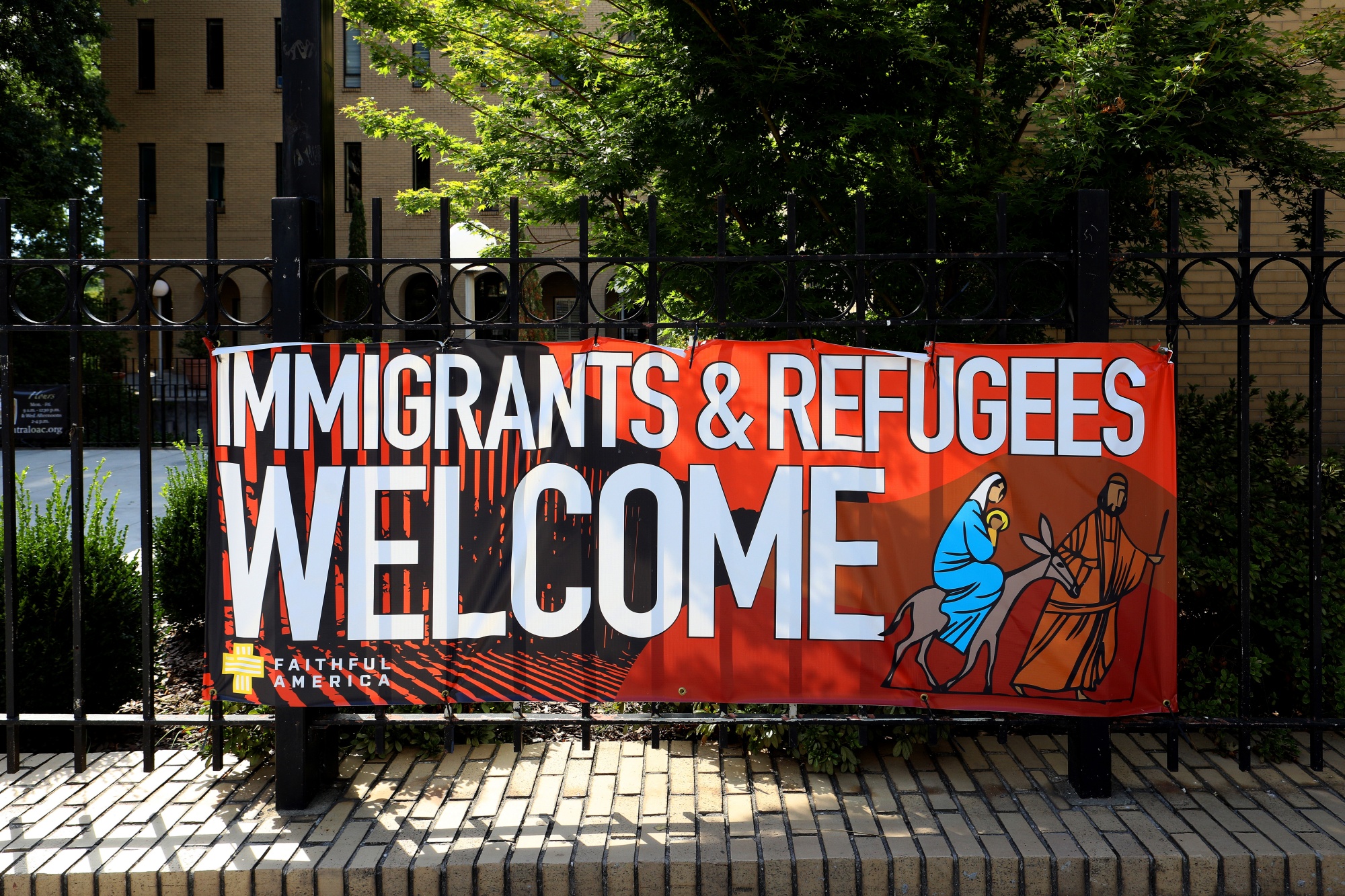 'Immigrants and Refugees Welcome' signage outside Central Presbyterian Church in Atlanta in 2019. In 2017 and 2018 Atlanta resettled the highest number of refugees of any U.S. city.