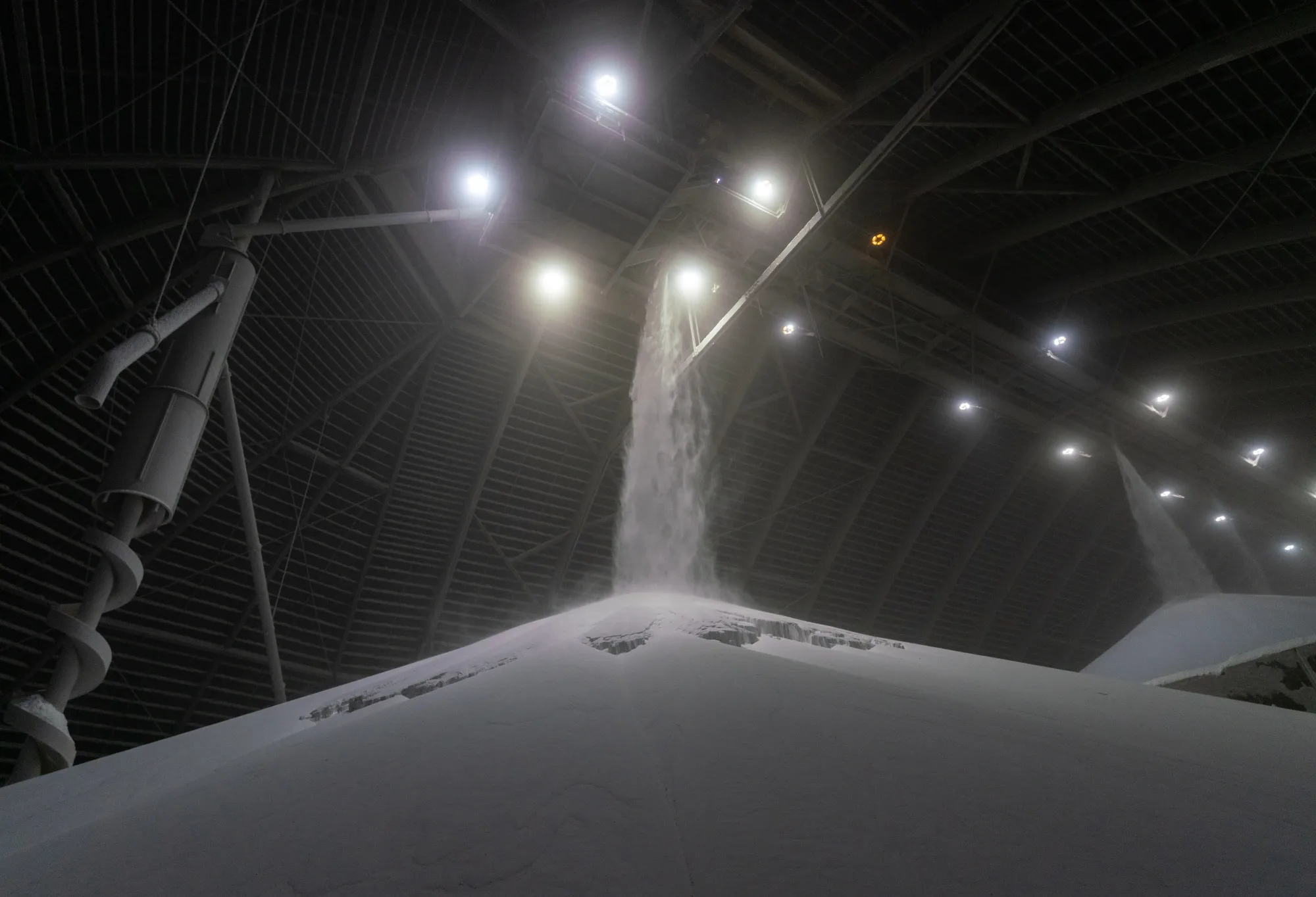 Potash inside a storage facility in Saskatoon, Saskatchewan, Canada. The US gets roughly 90% of its potash — used in the production of corn and soybeans, the nation’s two biggest crops — from other countries.