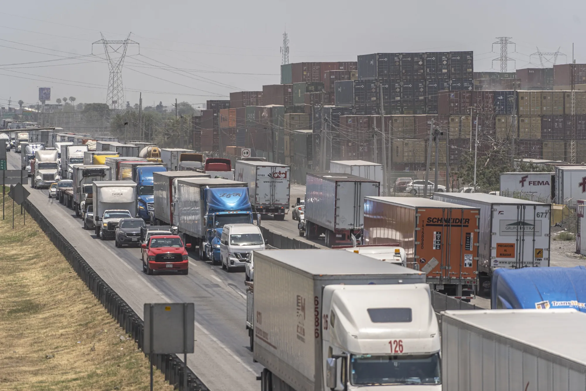 Traffic near a container cargo depot in Monterrey, Nuevo Leon state, Mexico, on Tuesday, June 20, 2023. 