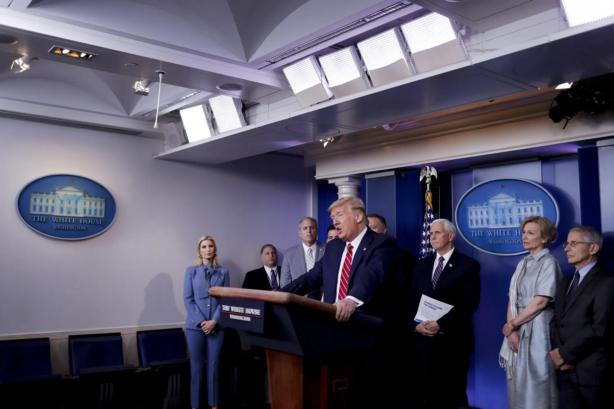 Donald Trump speaks during a Coronavirus Task Force news conference in Washington, D.C. on March 20.