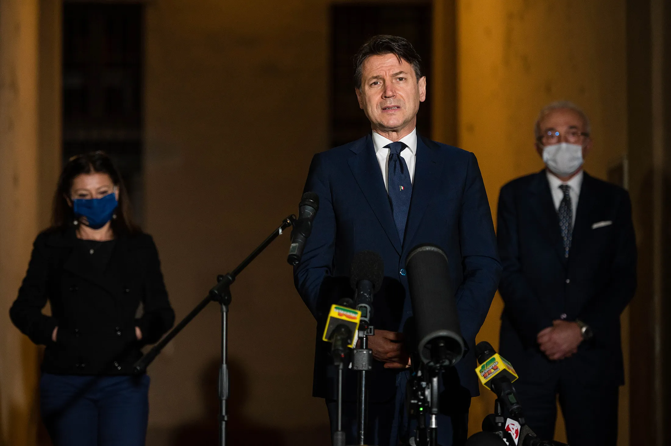 Giuseppe Conte delivers a speech in Cremona, Italy, on April 28.