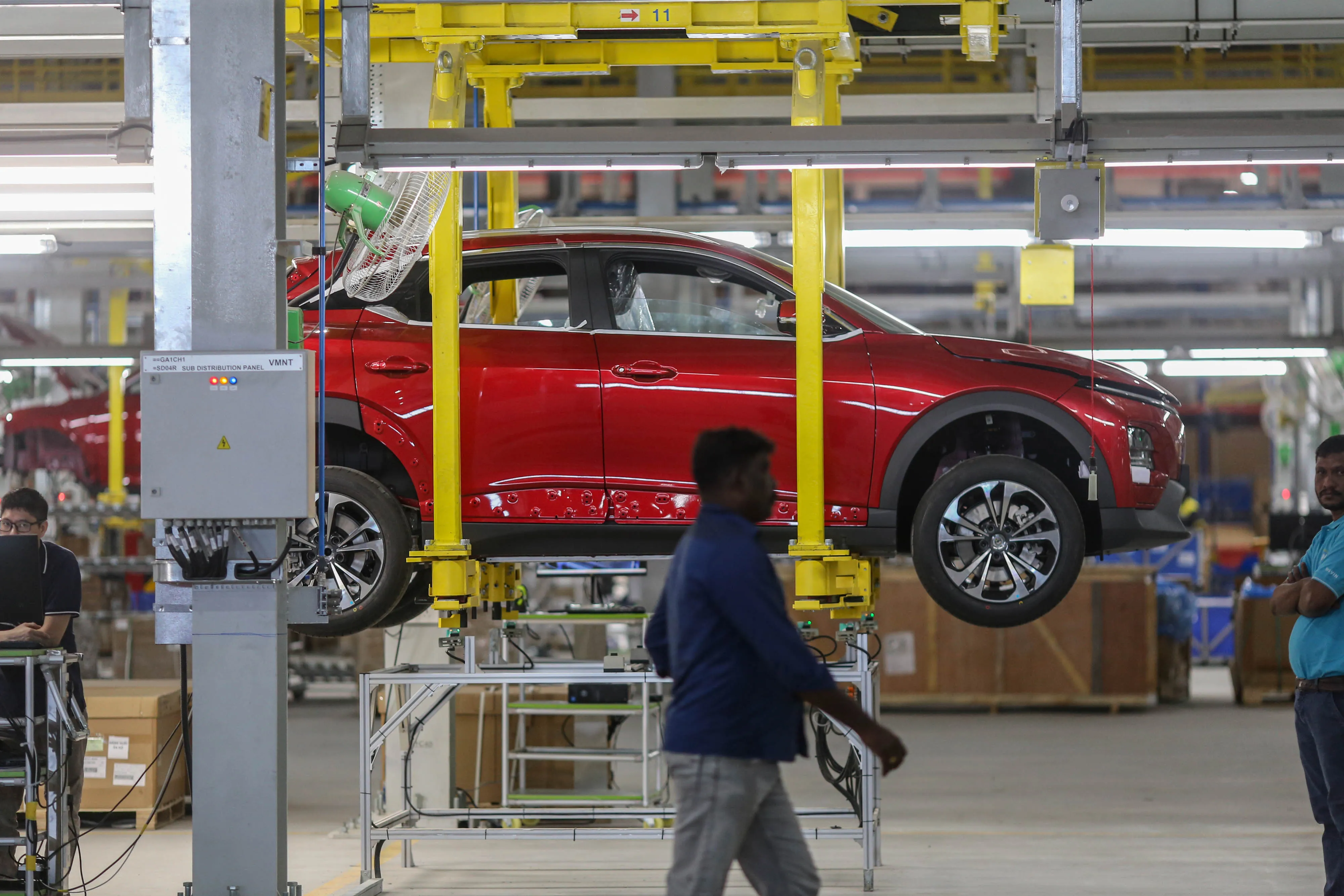 A VinFast Auto Ltd. VF 6 electric vehicle on an assembly line at a factory in Thoothukudi, Tamil Nadu, India.