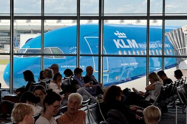 A KLM passenger jet at Washington Dulles International Airport.