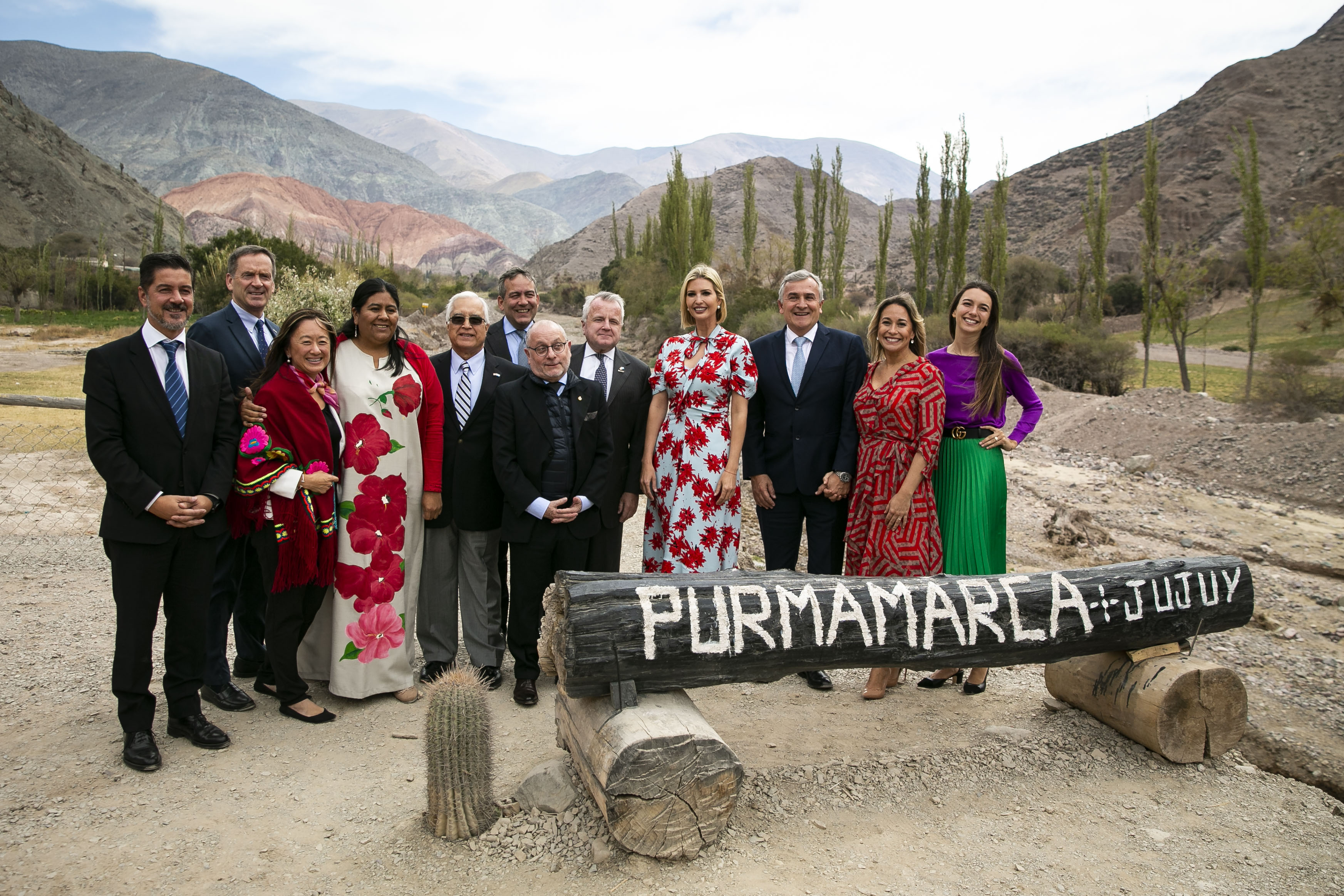 Ivanka Trump stands for a group photograph near the Mountain of Seven Colors in Argentina, on&nbsp;Sept. 5.