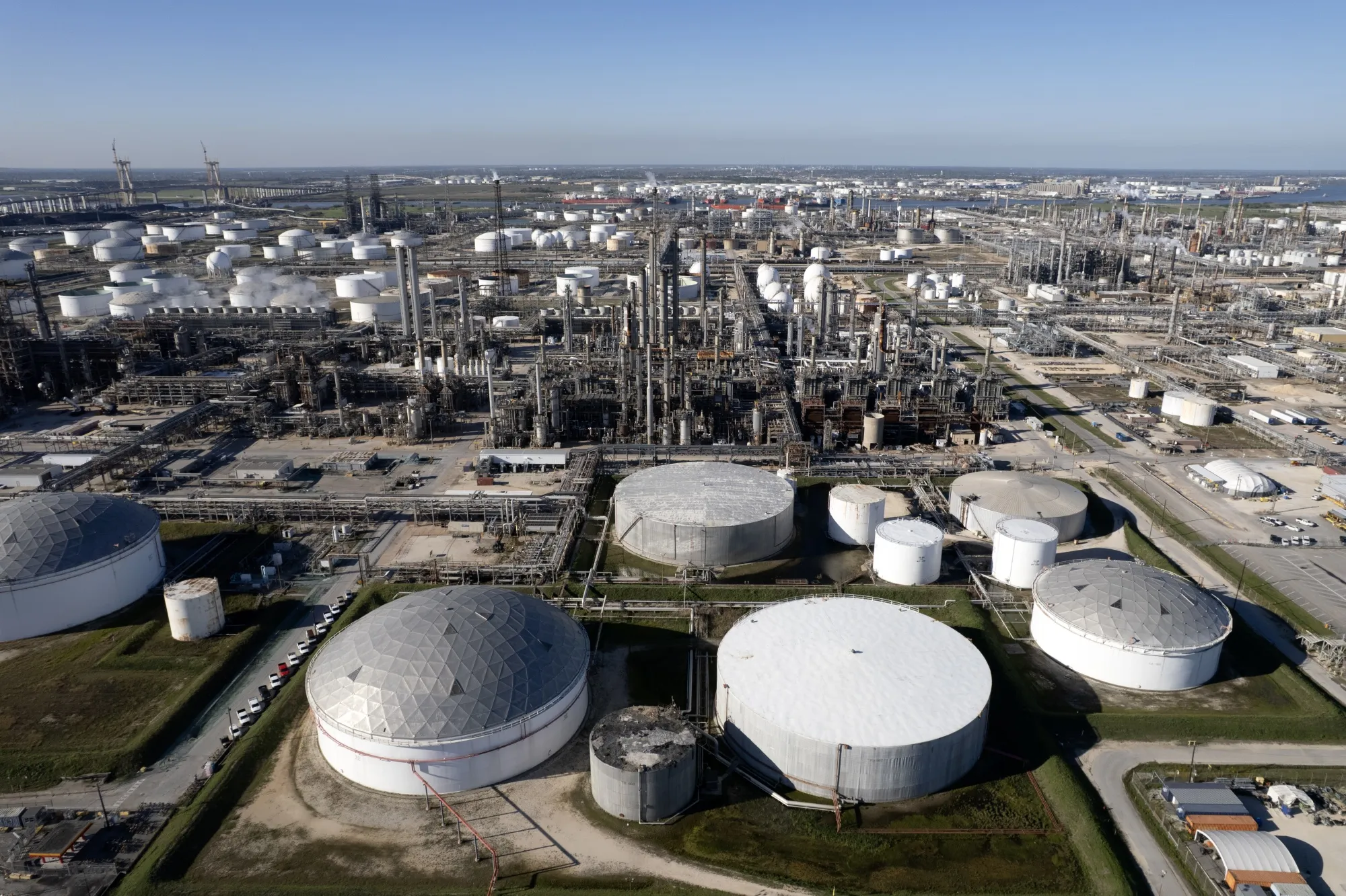 Storage tanks at an oil refinery in Deer Park, Texas.