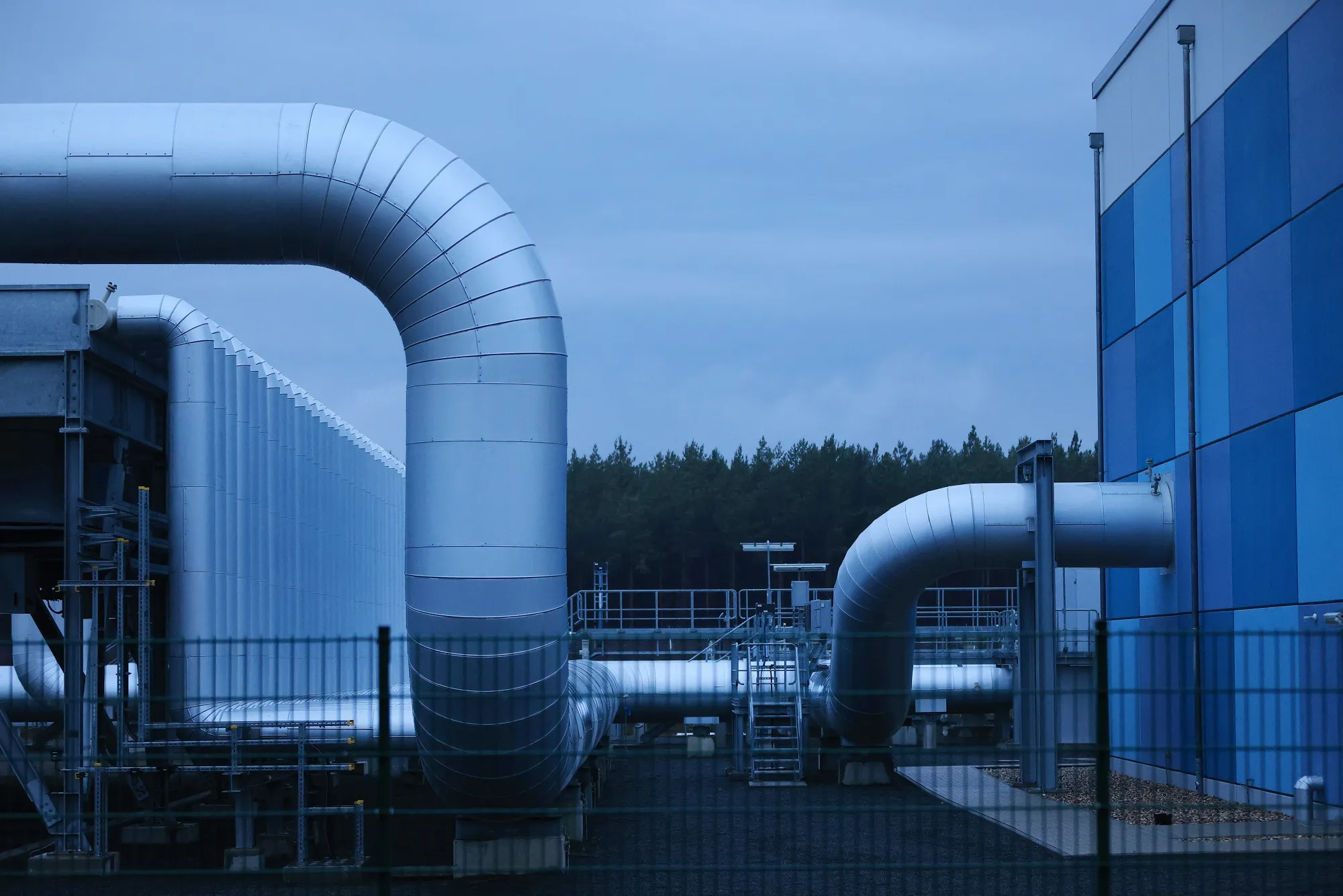 Gas pipes at the Radeland 2 compressor station on the European Gas Pipeline Link in Radeland, Germany, on&nbsp;Jan. 9.
